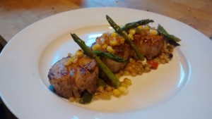Honey Lavender Scallops with Couscous and Corn